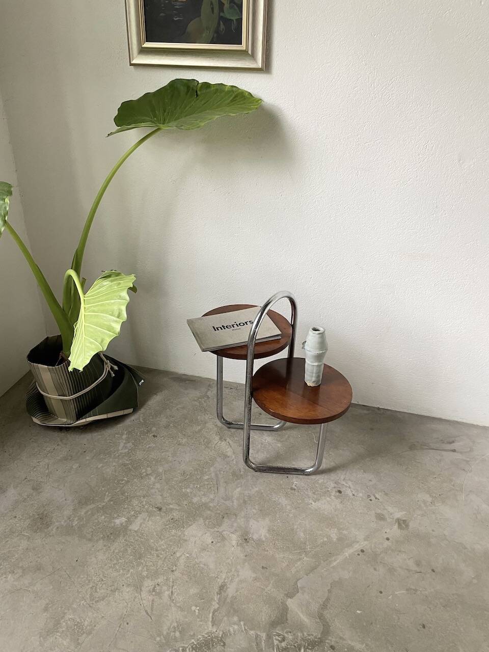 Sellette console art déco Bauhaus bois et chrome