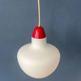 Vintage opal glass pendant light with red top and ceiling cover