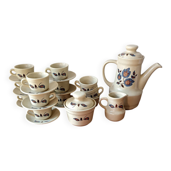 Service à café grès motif floral vintage , faïence de Saint-Amand Sologne