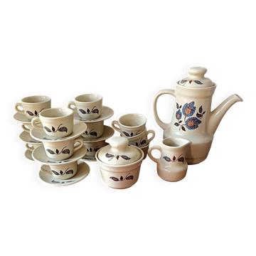Vintage floral pattern stoneware coffee set, Saint-Amand Sologne earthenware