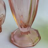 Pink Art Deco tulip vase in moulded glass