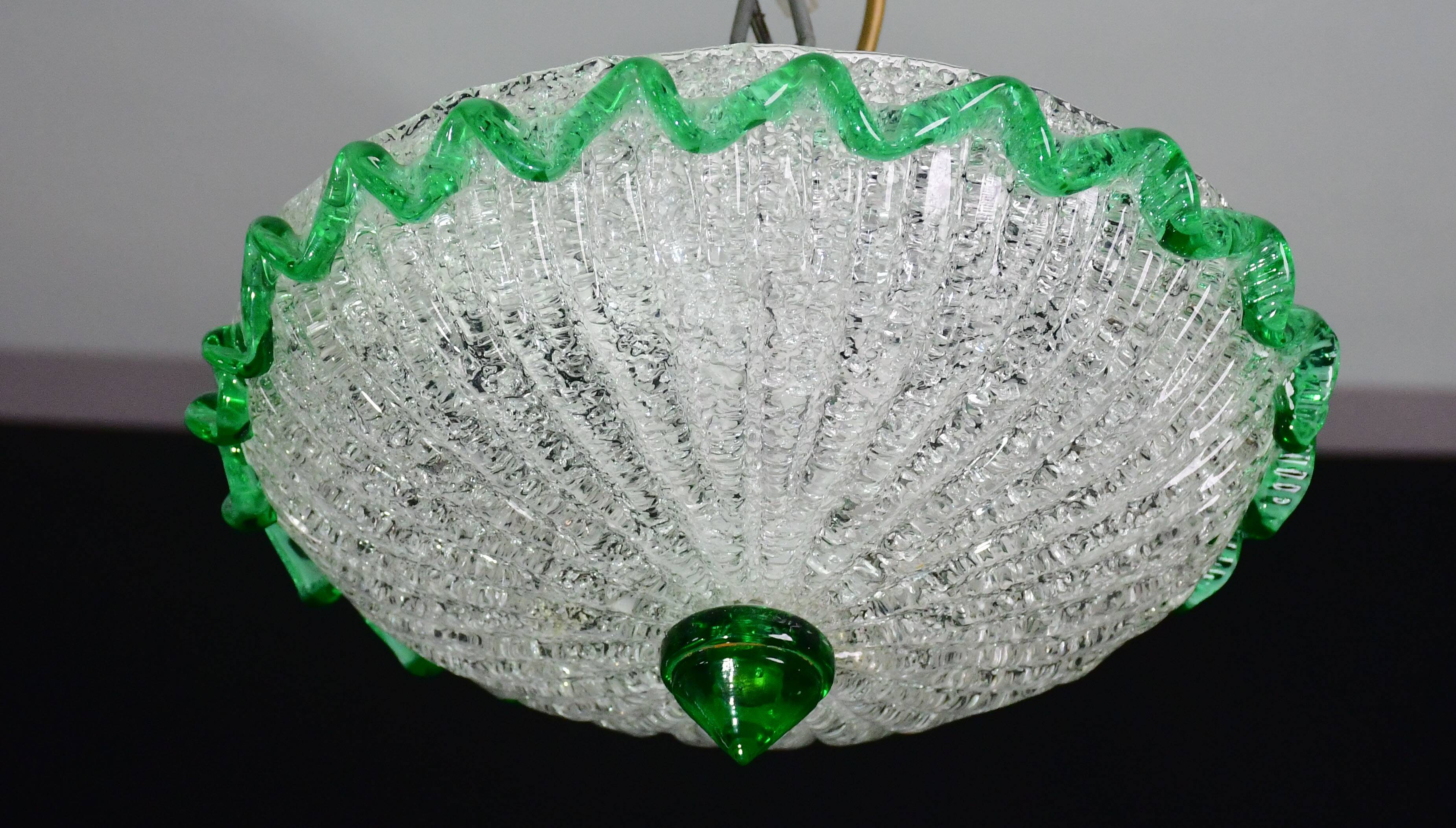 Charming Italian green Murano glass ceiling fixture, Murano, 1970