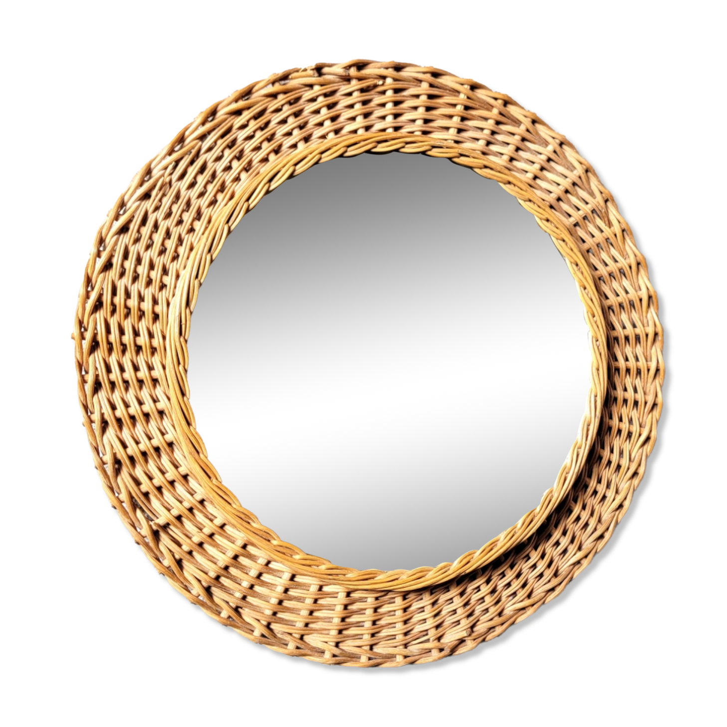 Round mirror 30cm wicker 1960