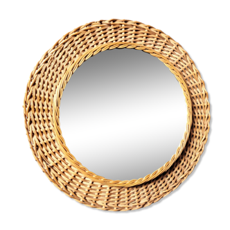Round mirror 30cm wicker 1960