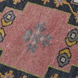 Vintage Turkish rug 134x240 cm, pink and navy blue tones, handmade wool