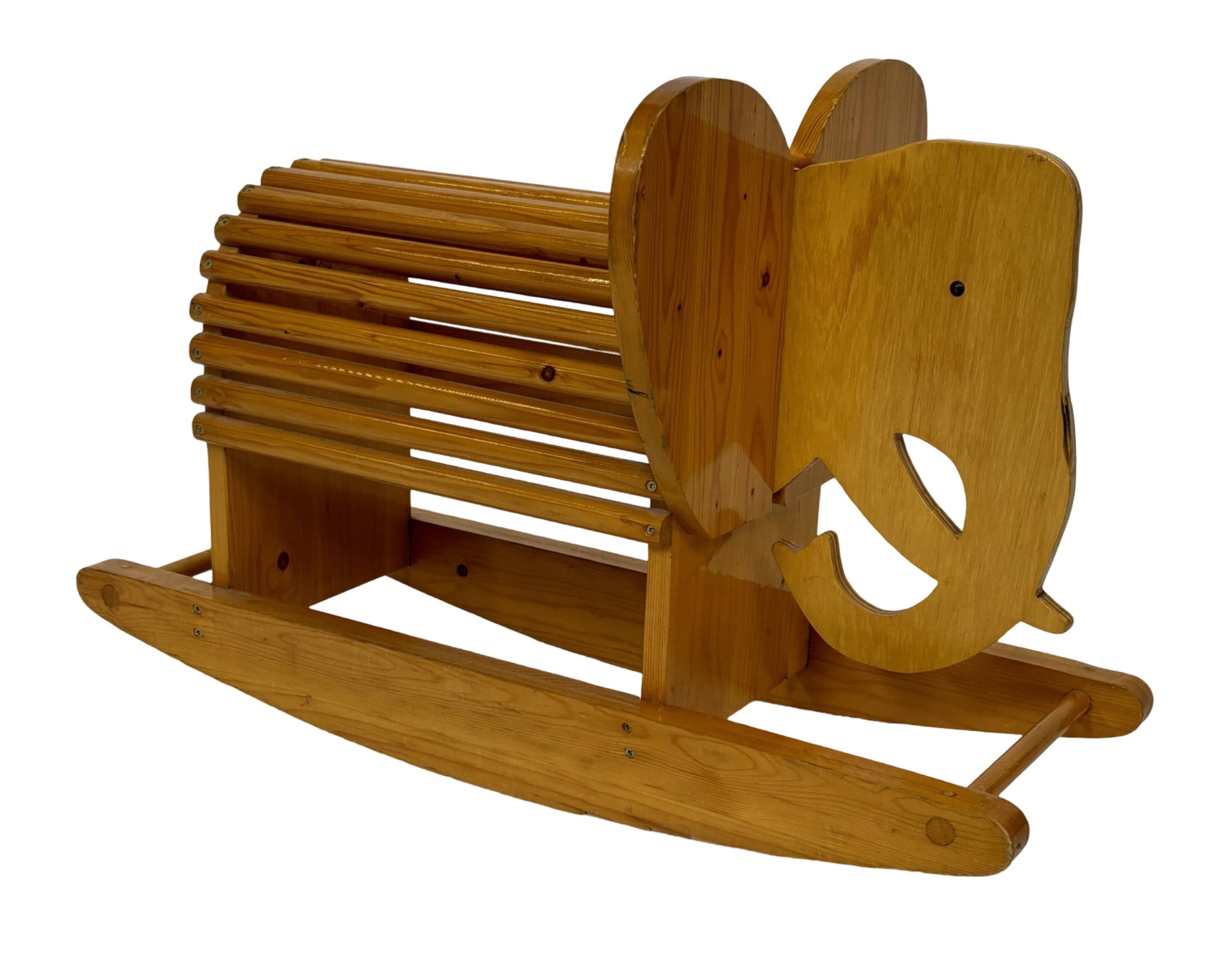 Vintage Swedish design Wooden Rocking Elephant 80's design