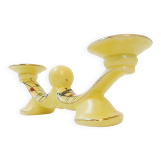 Ceramic candlestick with typical vintage patterns from the 1950s.