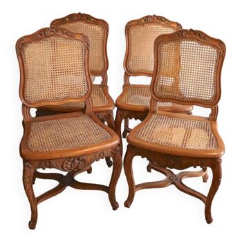 Louis XV cane chairs (4) in solid wood