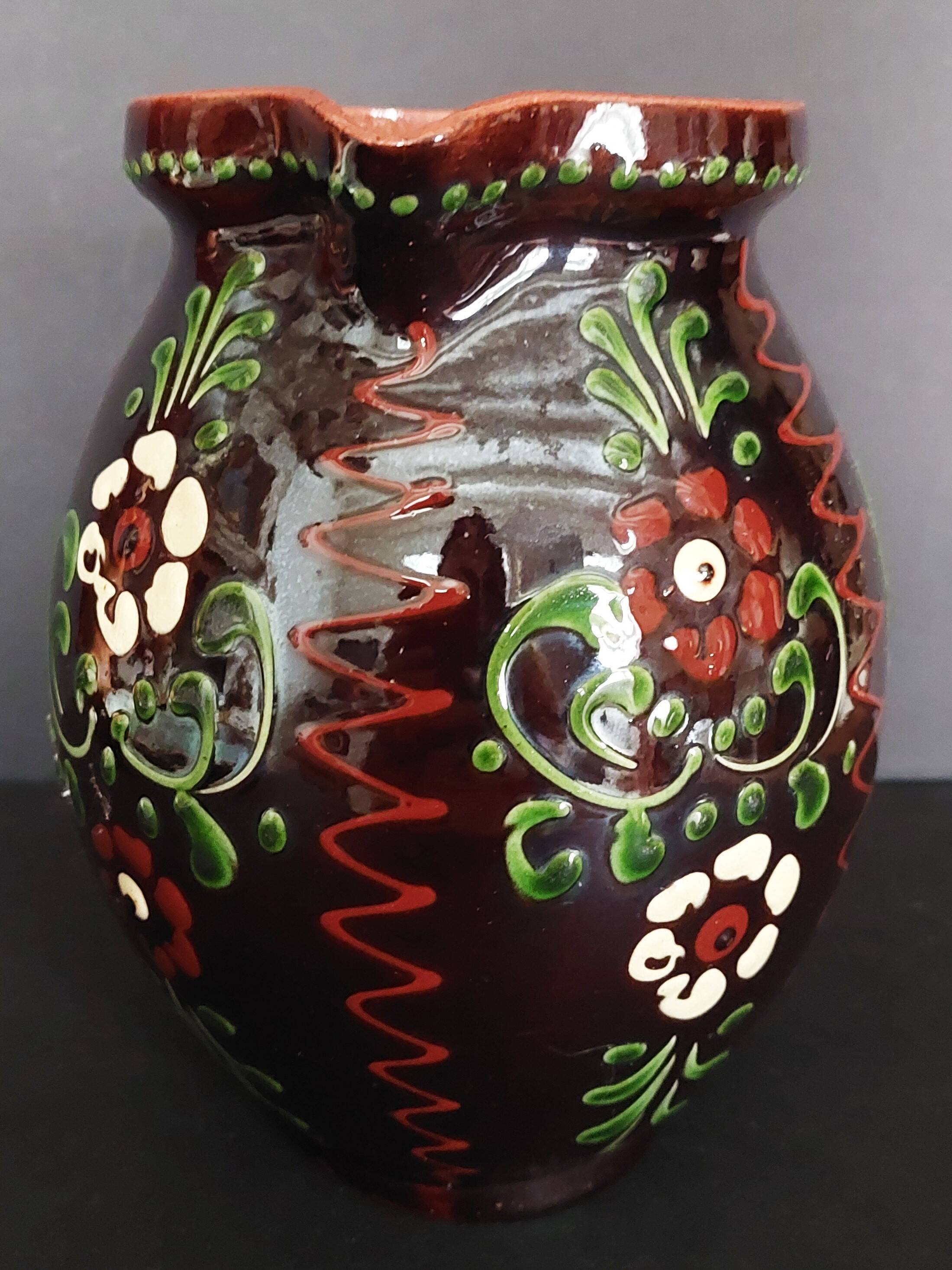 20th century Alsace glazed terracotta pitcher
