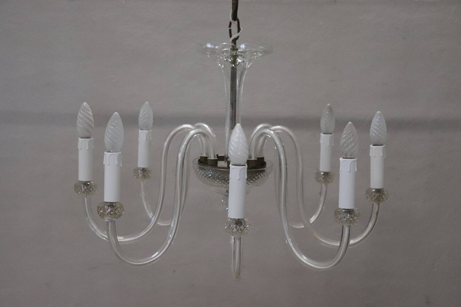 Vintage Clear Murano Glass Chandelier, 1980s