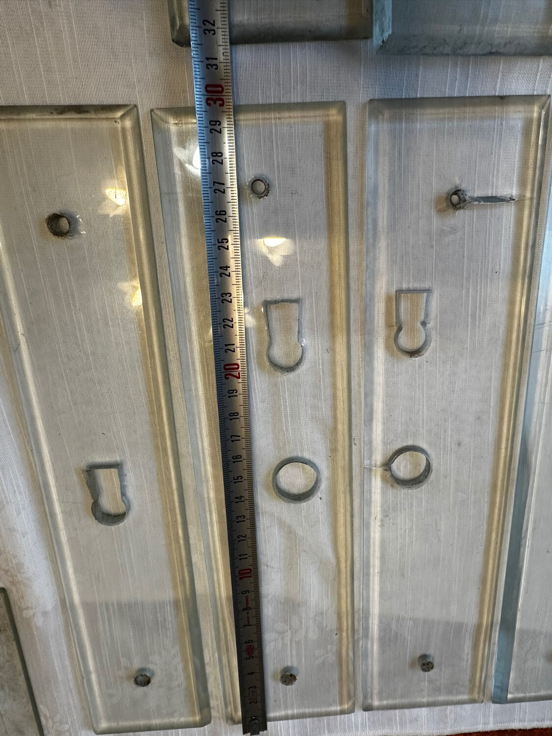 11 bevelled glass cleanliness plaques + 4 Art Deco glass plaques