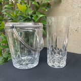 Ice bucket with spoon and glass – cut crystal and silver metal