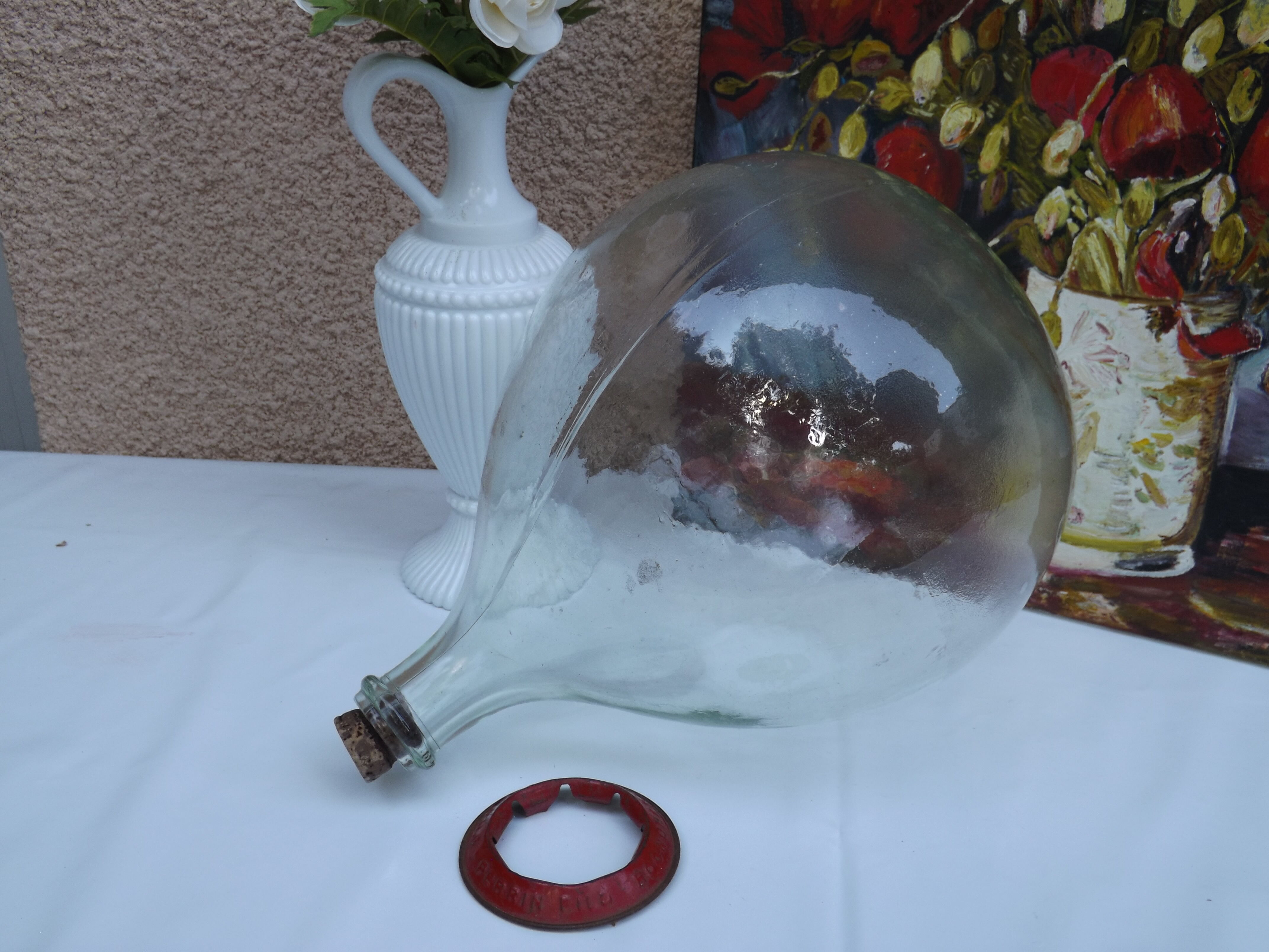 10 L Authentic demijohn A bottle of old French wine and glass - canister - Demi - John