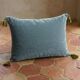 Silk velvet cushion with pom poms | Light blue Sifnos