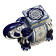 Elephant stool in glazed ceramic in cobalt blue and ivory colors