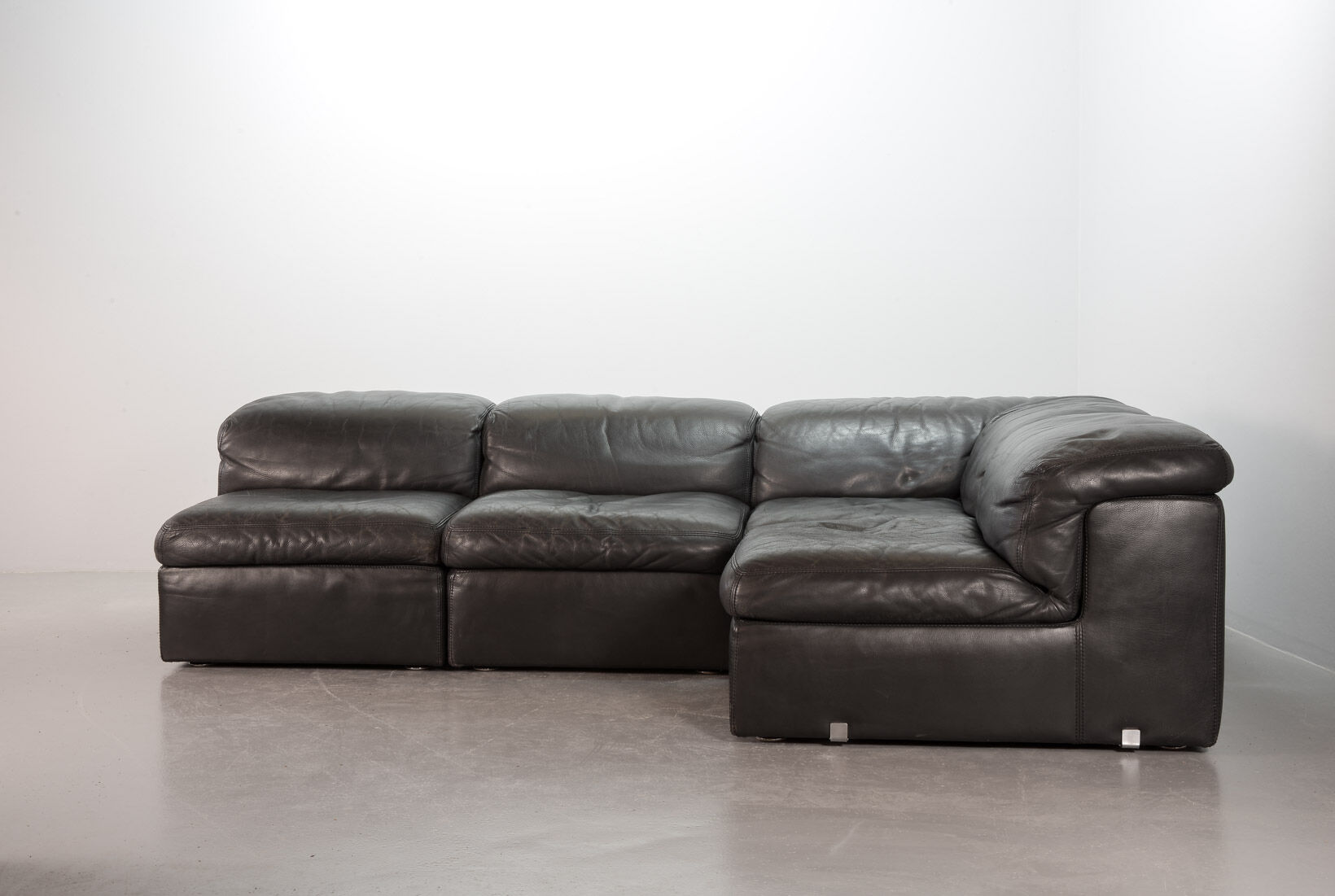 Durlet 'Jeep' Modular Sofa in Anthracite Grey Leather, Belgium 1970s