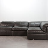 Durlet 'Jeep' Modular Sofa in Anthracite Grey Leather, Belgium 1970s