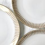 Six white and gold porcelain dessert plates