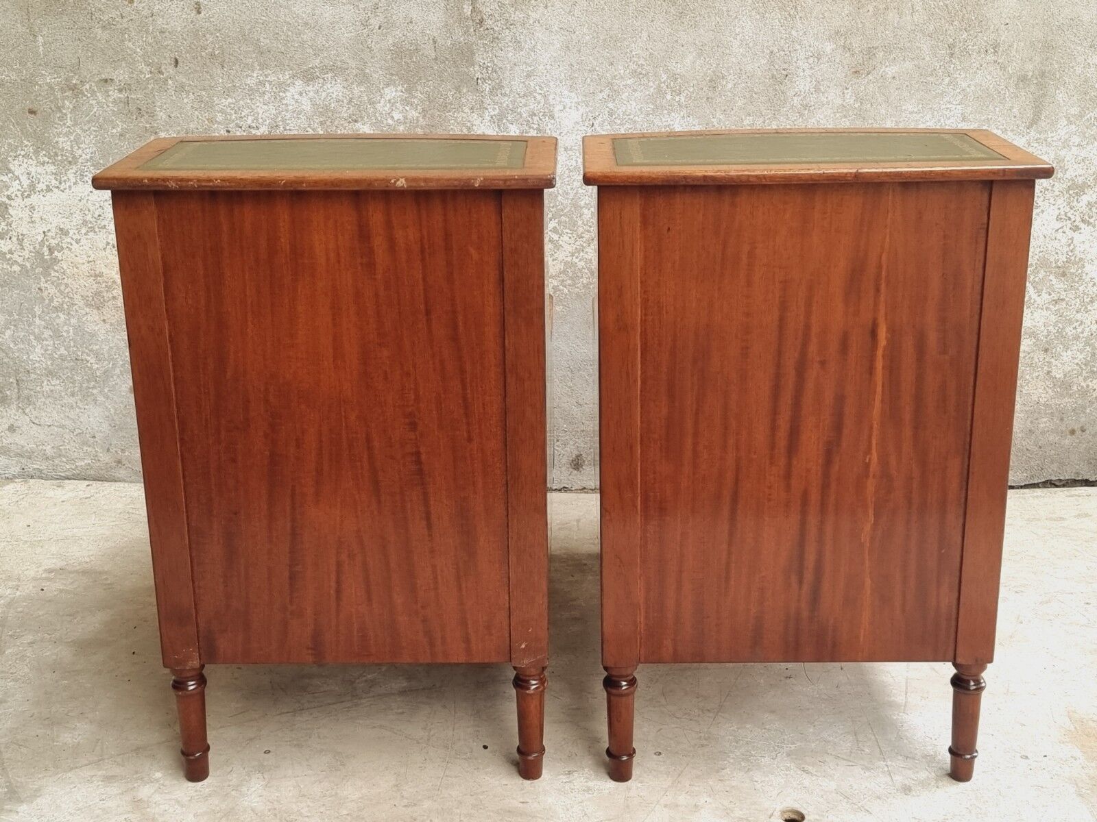 Set of mid century bedside tables with inlaid leather