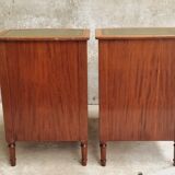 Set of mid century bedside tables with inlaid leather