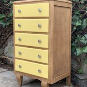 Art Deco chest of drawers in raw oak and yellow