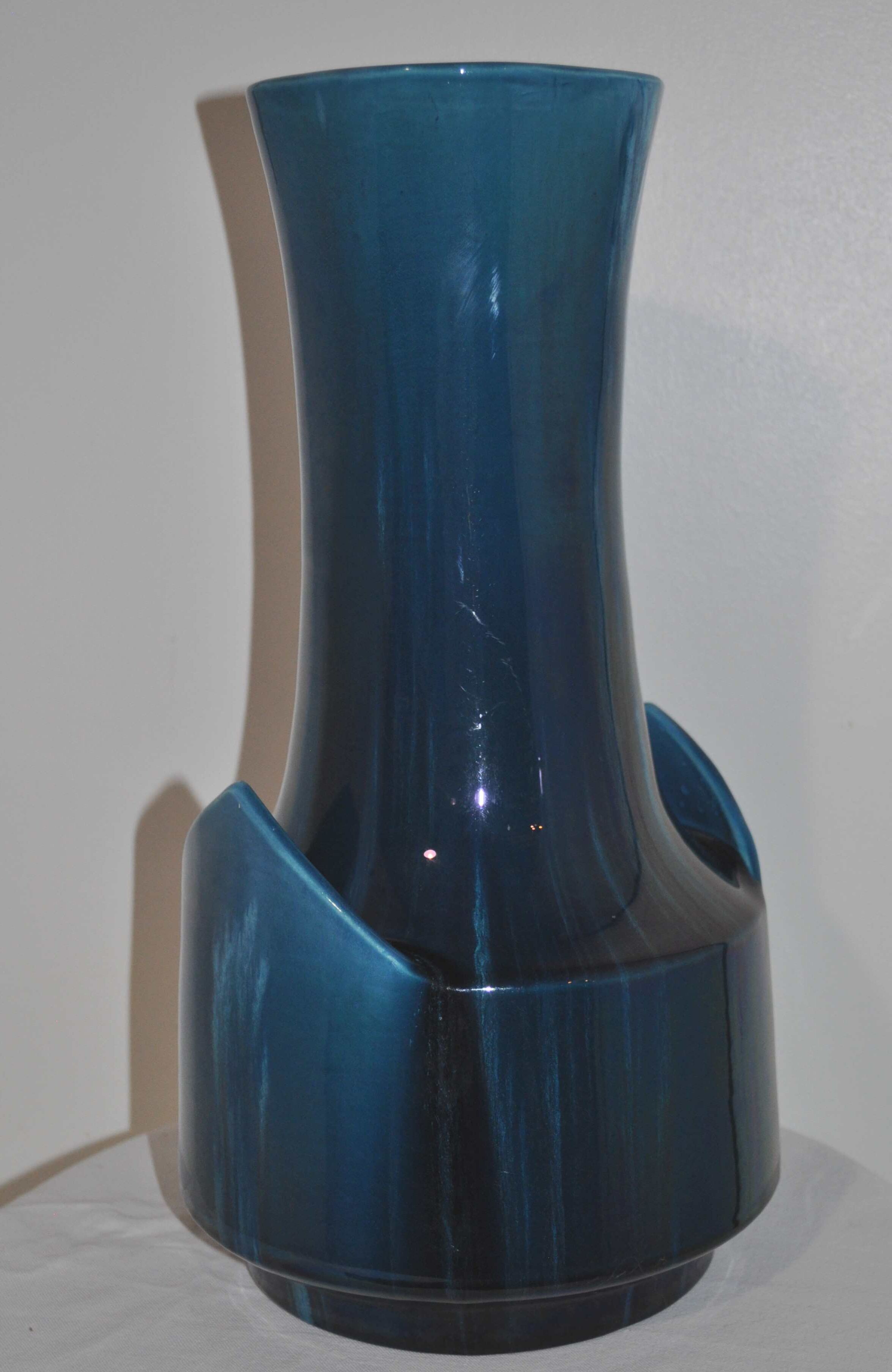 Blue ceramic vase flamed vintage 50's