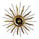 Brutalist sunburst ceiling light – gilt iron rays & exposed bulb, France, 1960s