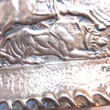 Gilded bronze pocket tray, signed Max Le Verrier: The attack of the chariot by the lions