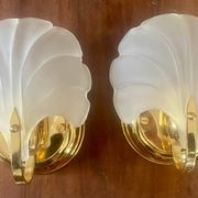 Pair of vintage polished glass shell sconces