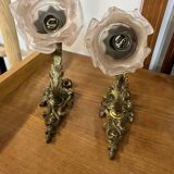Pair of Art Nouveau wall sconces in bronze