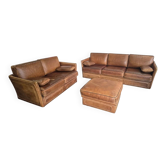 Roche Bobois vintage lounge from the 80s – cognac buffalo leather – 2 sofas + pouf