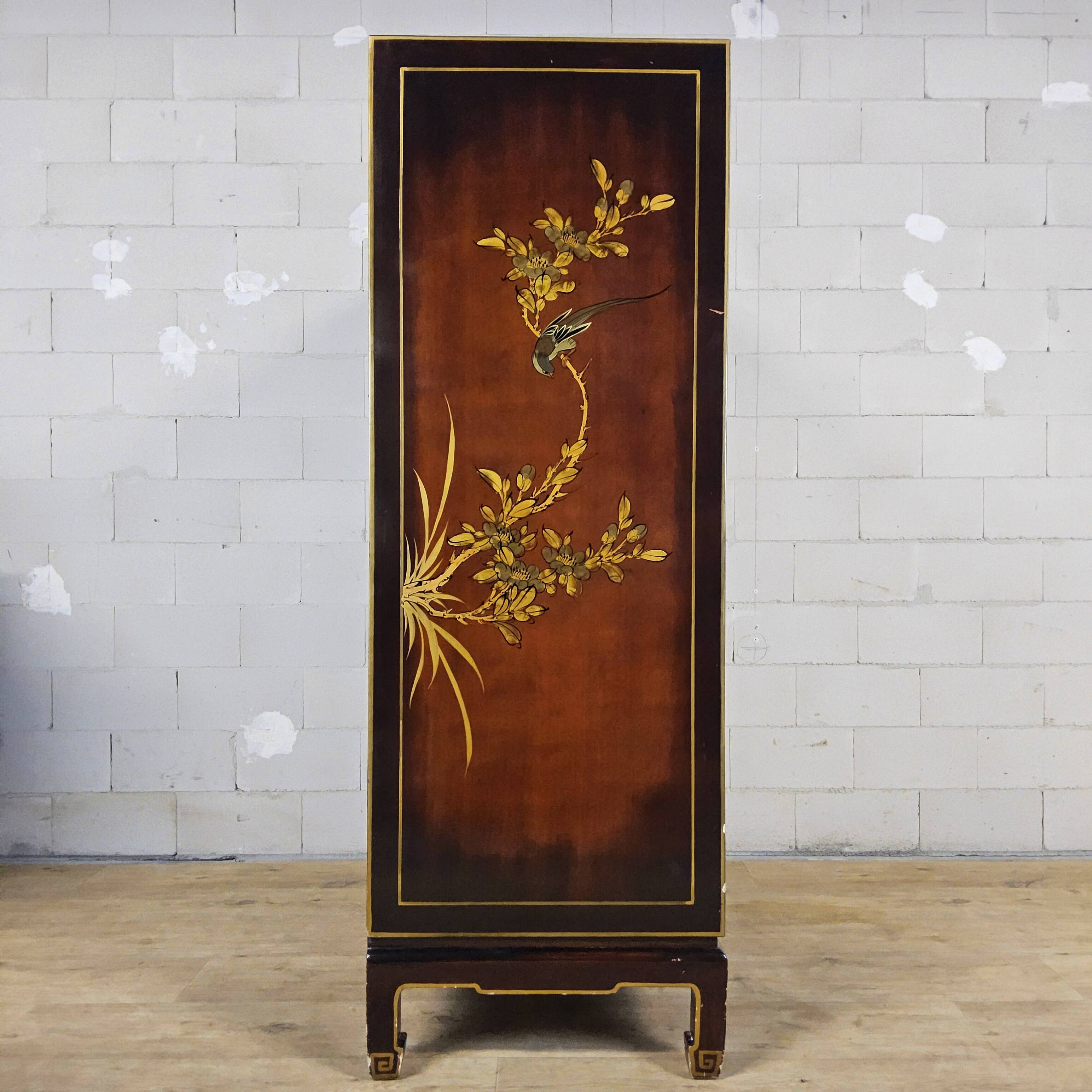 Vintage Chinese cabinet gold leaf / flowers and birds / bohemian
