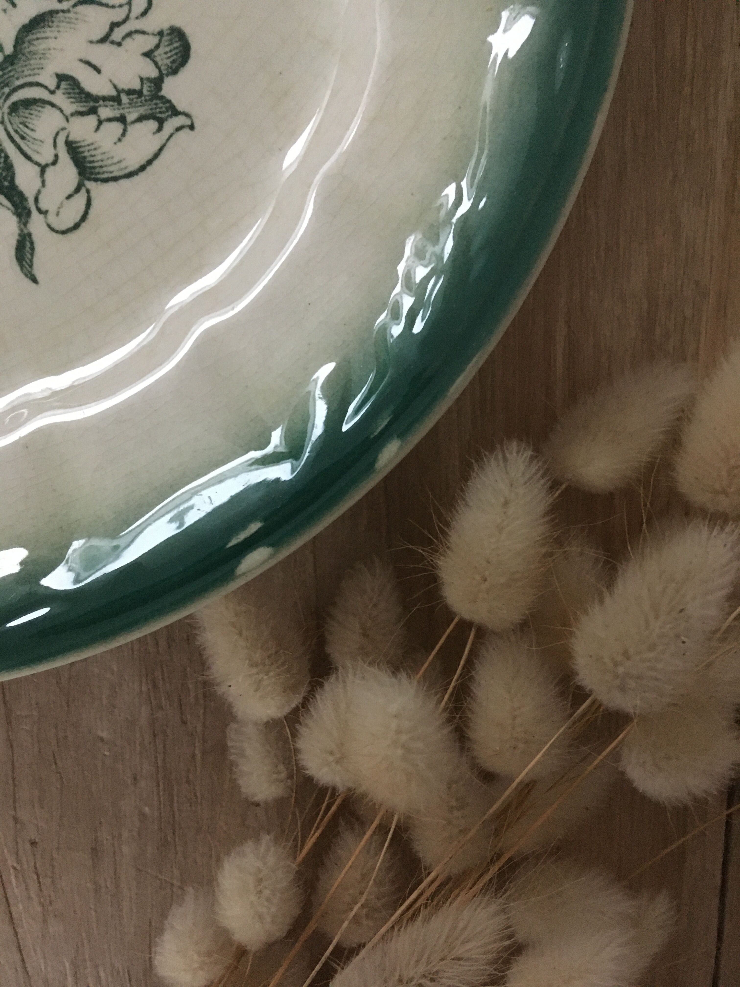 Pair of green floral plates