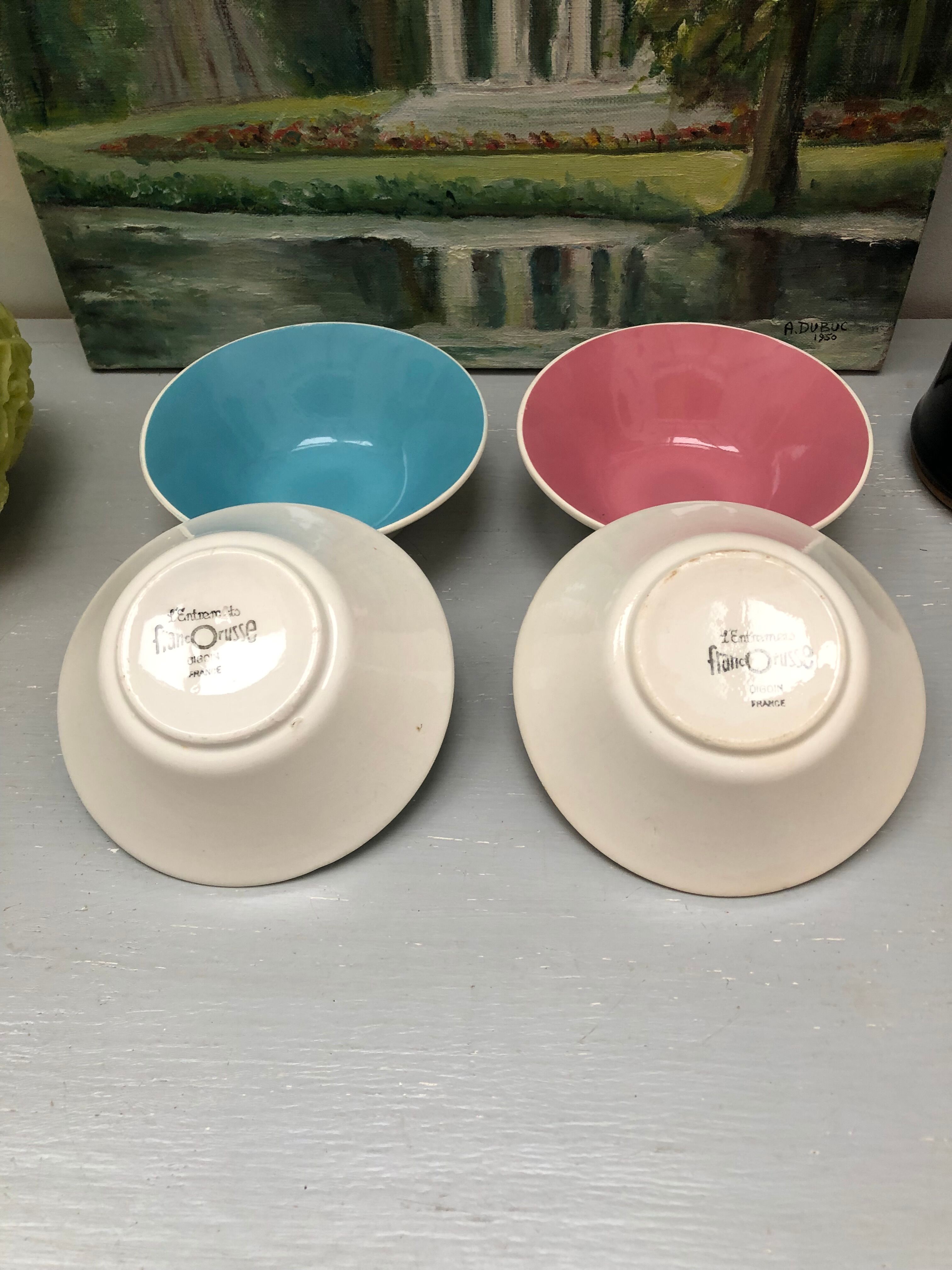 4 Digoin cups France the Francorussian green yellow blue pink dessert