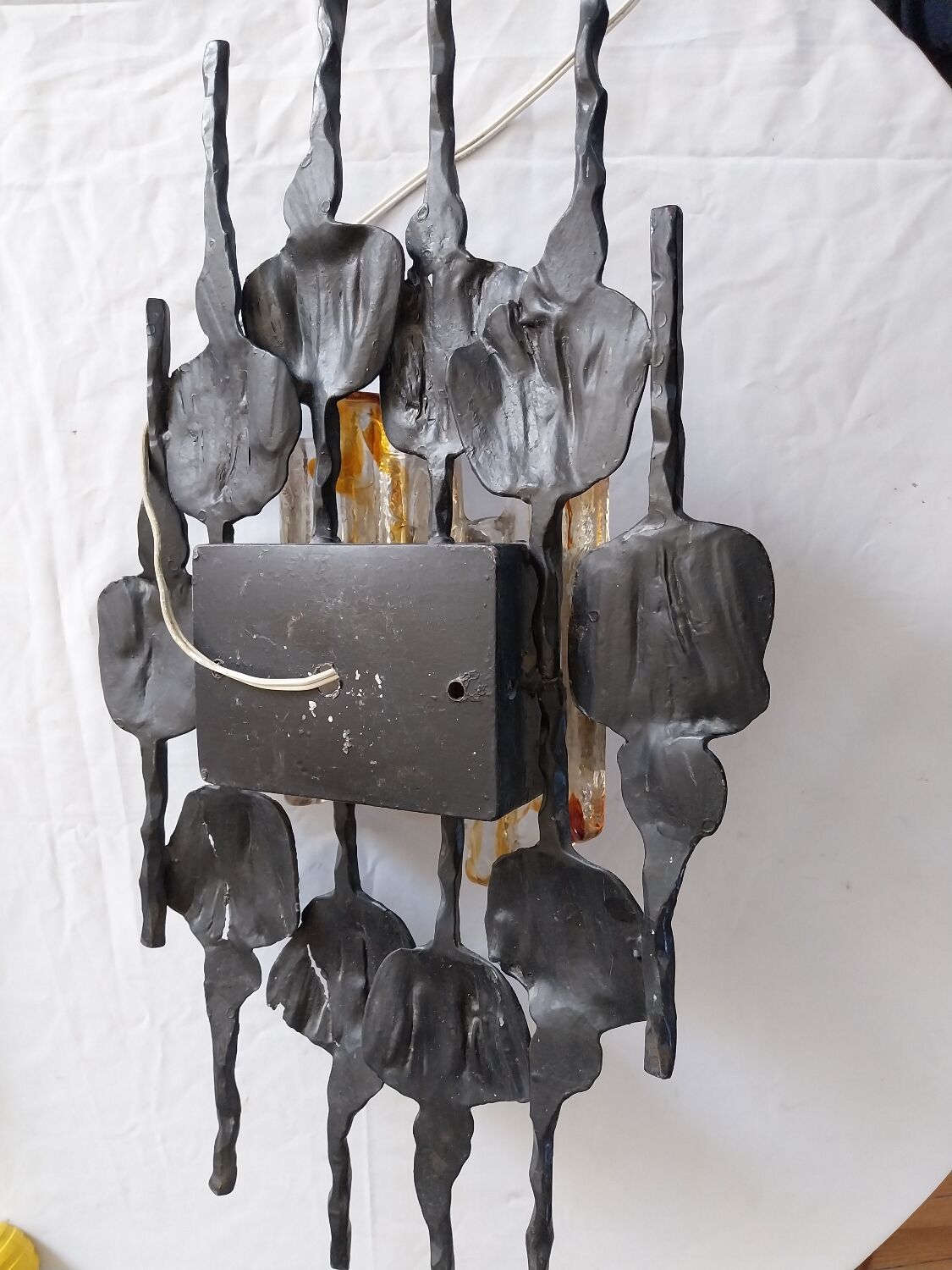Brutalist glass and iron wall lamp from the 60s