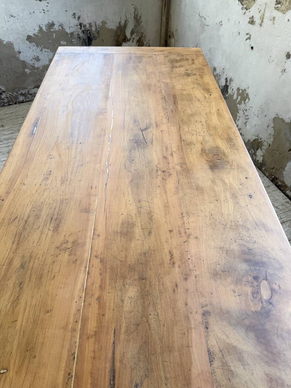Cherry farmhouse table with spindle legs, 1950s