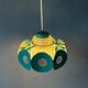 Suspension Space Age with glass shade and green/blue metal structure.