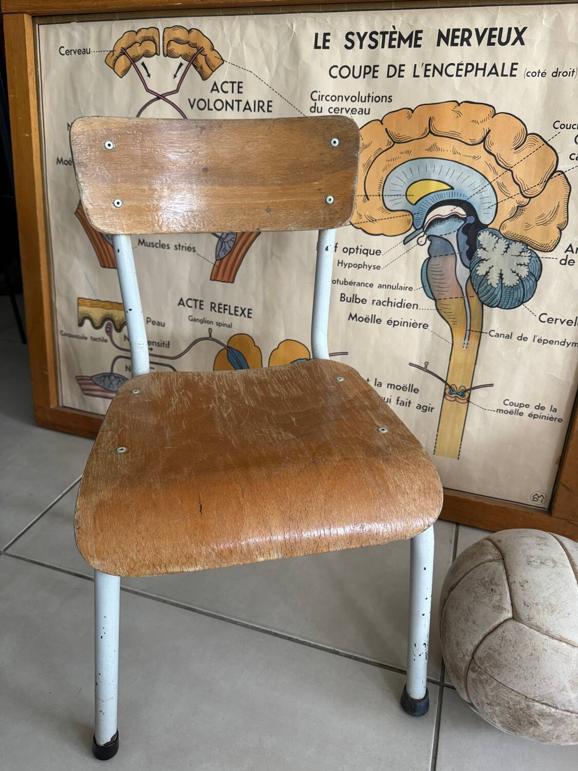 Old wooden and metal children's school chair