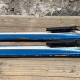 Old Pair of Vintage Blue & White Wooden Skis Mountain Chalet Decor - 218 cm