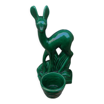 Vintage statue 50/60 Biche Lemanceau St Clément dark green ceramic