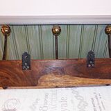 Vintage - Coat rack with 3 hooks in wood and aged brass