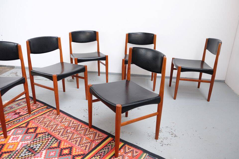Mid Century Teak Jalk Glostrup Chairs 1960s Retro Vintage (6 pcs)
