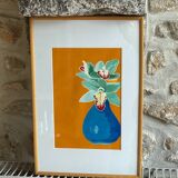 Peinture en gouache Orchidée verte dans un cadre antique