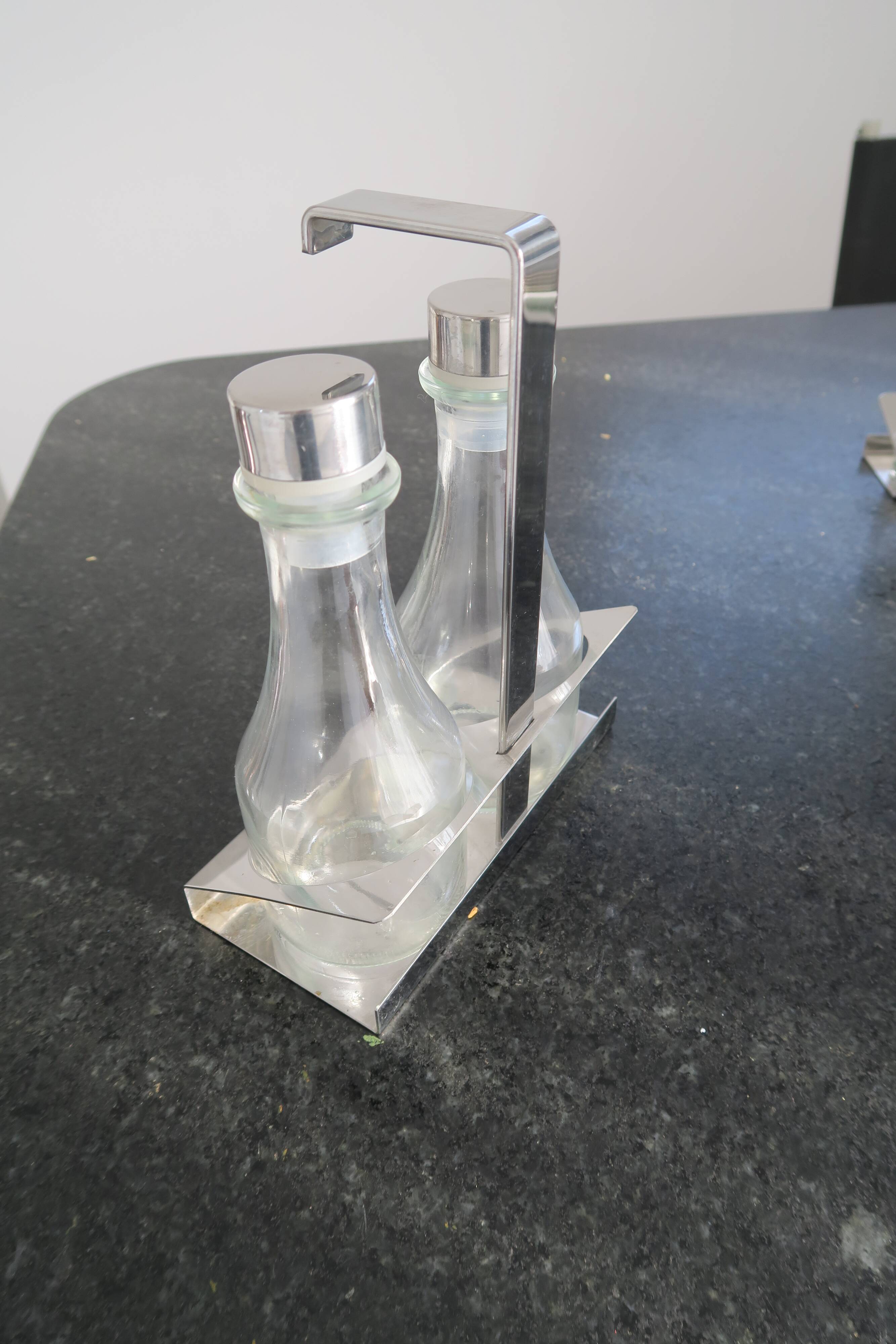 Epsilon condiment service in stainless steel and glass 1970