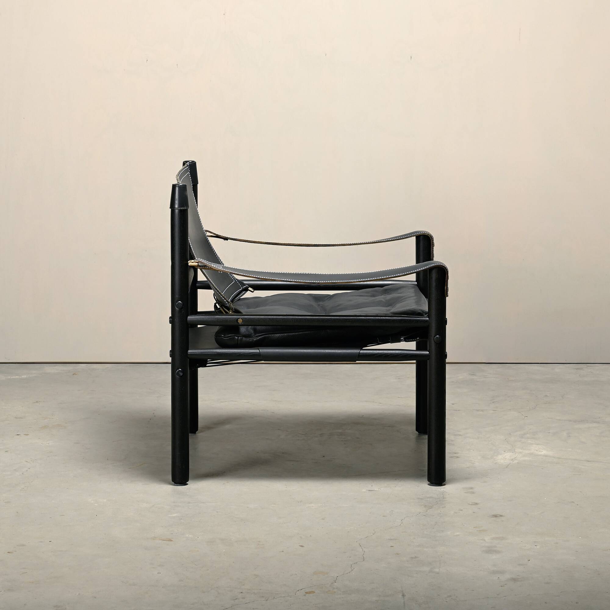 Arne Norell Sirocco Safari Lounge Chair in Black Leather and Stained Ash