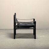 Arne Norell Sirocco Safari Lounge Chair in Black Leather and Stained Ash