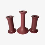 Handmade Vintage Candlestick Holders - Set of 3 Ceramic Candle Holders Colored Pink Design by ODENSE