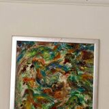 Original Swedish mid-century oil on panel painting "Composition- Birds"