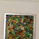 Original Swedish mid-century oil on panel painting "Composition- Birds"