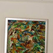 Peinture à l'huile sur panneau originale suédoise du milieu du siècle « Composition - Oiseaux »